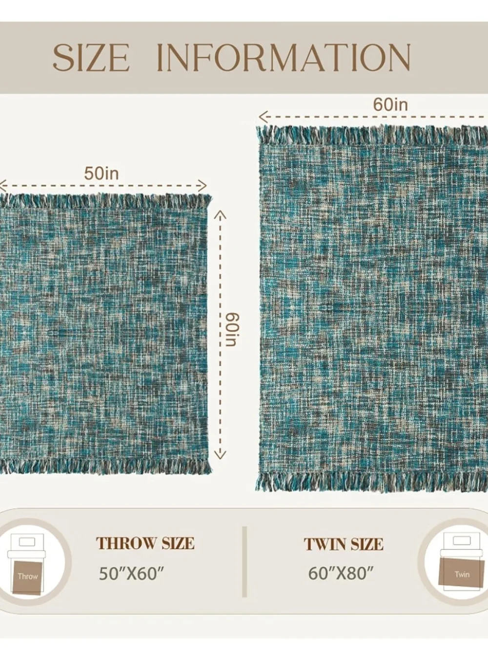 Multi Color Woven Fringe Lightweight Throw Blanket 50 X 60